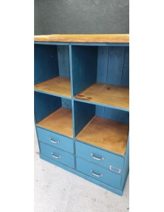 Ancien meuble d'atelier quatre tiroirs patine bleue d'origine 2