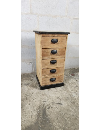 Petit meuble d'atelier en bois brut cinq tiroirs