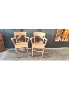 Paire ancien fauteuils de bureau vers 1950 en chêne brut