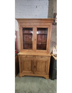 Ancien buffet deux corps vaisselier en pin