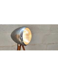 Projecteur industriel phare Marchal sur trépied bois ciré 2