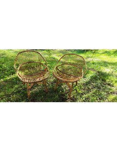 Paire de fauteuils rotin vintage