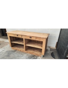 Comptoir bar ilot central en pin deux tiroirs