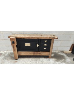 Ancien rare établi habillage bois patine noir et or atelier sncf